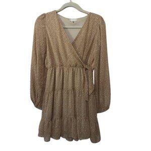 Altar'd State EUC animal print faux wrap long sleeve ruffle tiered mini dress S